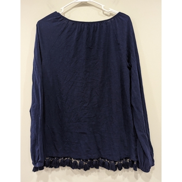 Lilly Pulitzer Linzy Top in True Navy with Tassel Hem 100% Cotton Size Small - Picture 2 of 7